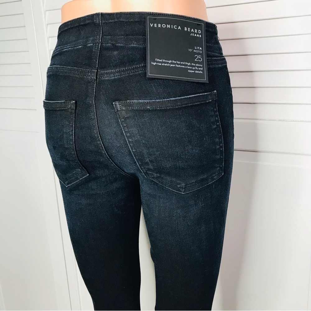 New VERONICA BEARD Dark Indigo Lace-up Front Stretch Denim Size 25 - Picture 6 of 15